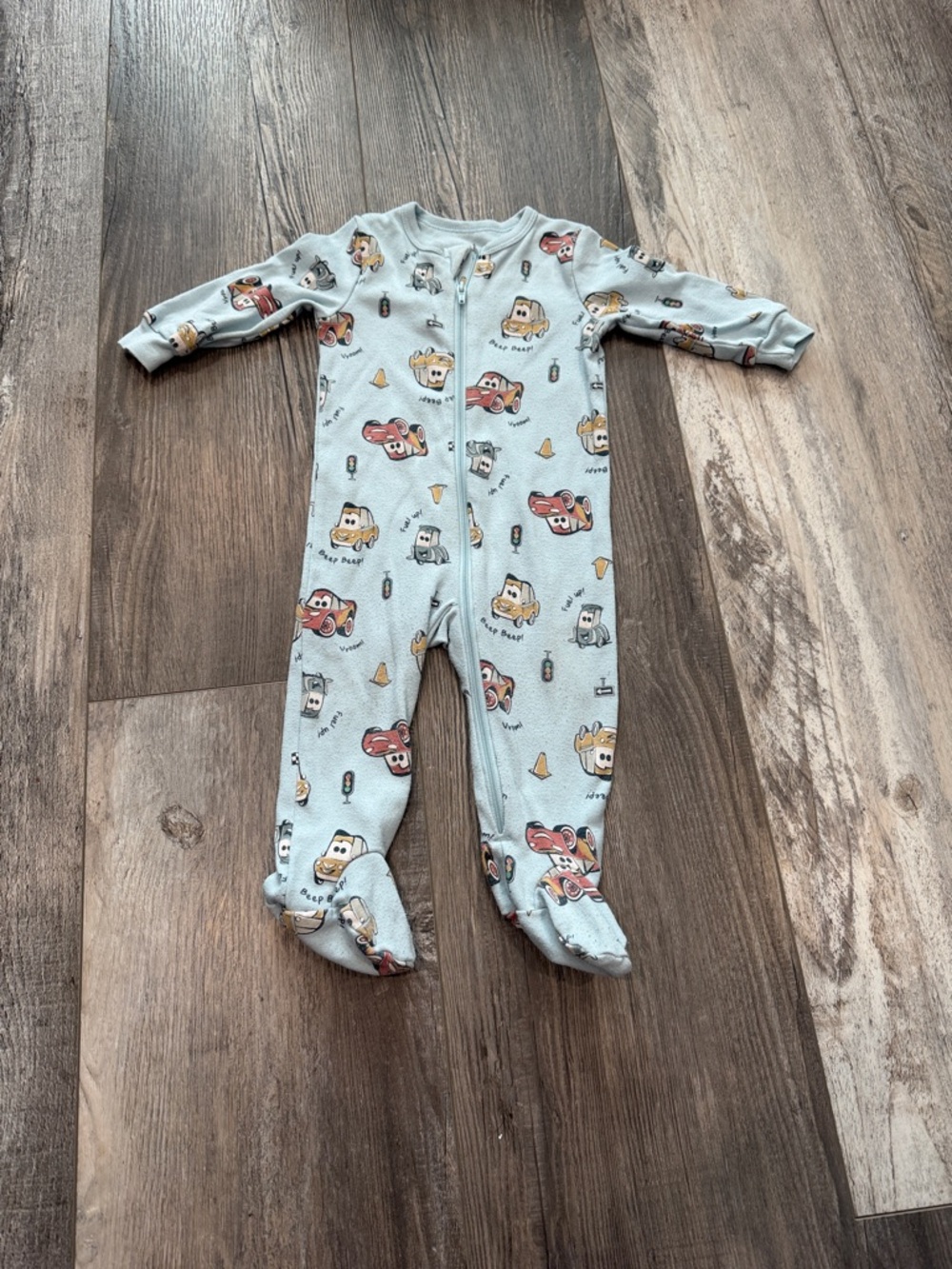 Disney Light Blue Footed One-Piece Pajama with Car Print